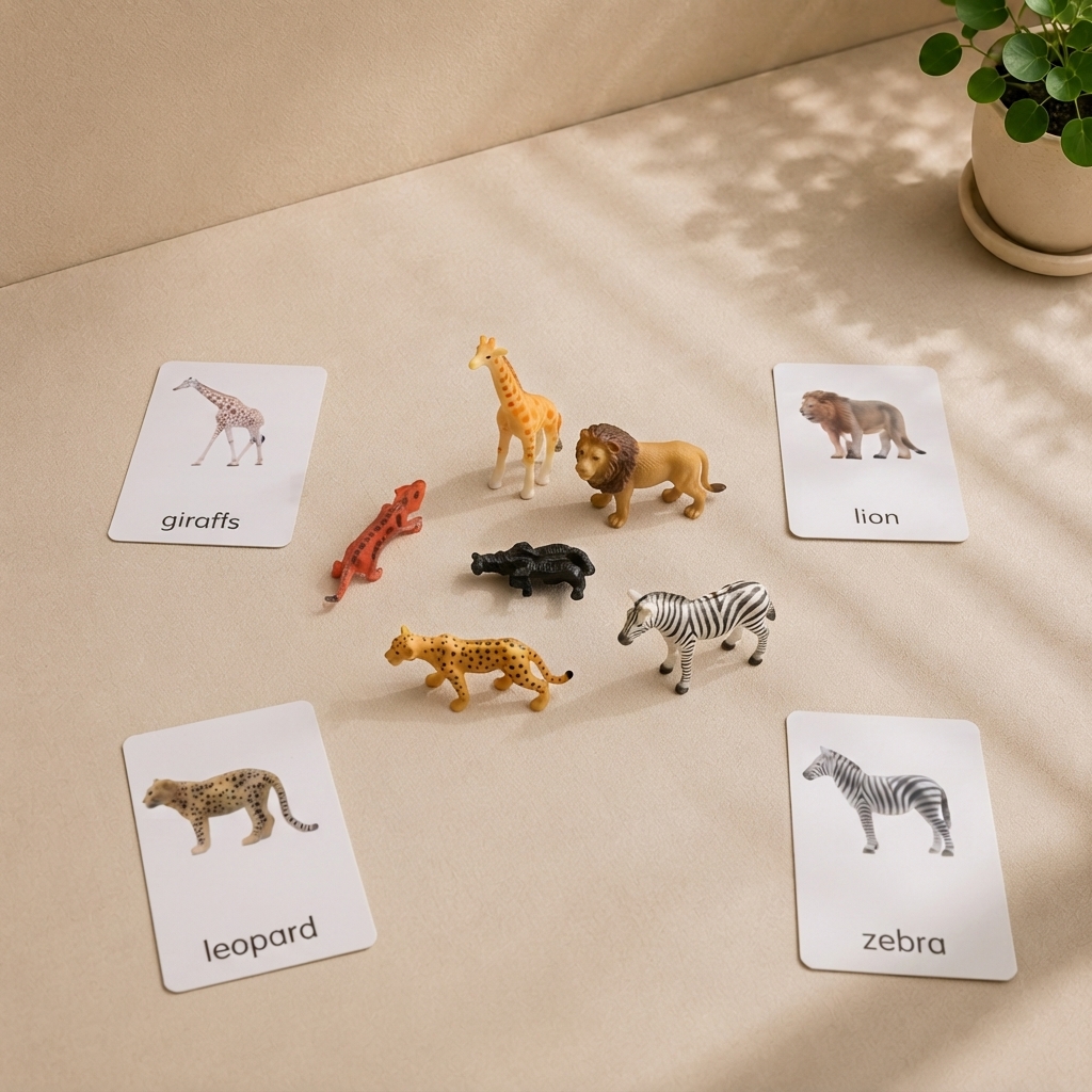 12 wild animal models with corresponding cards
