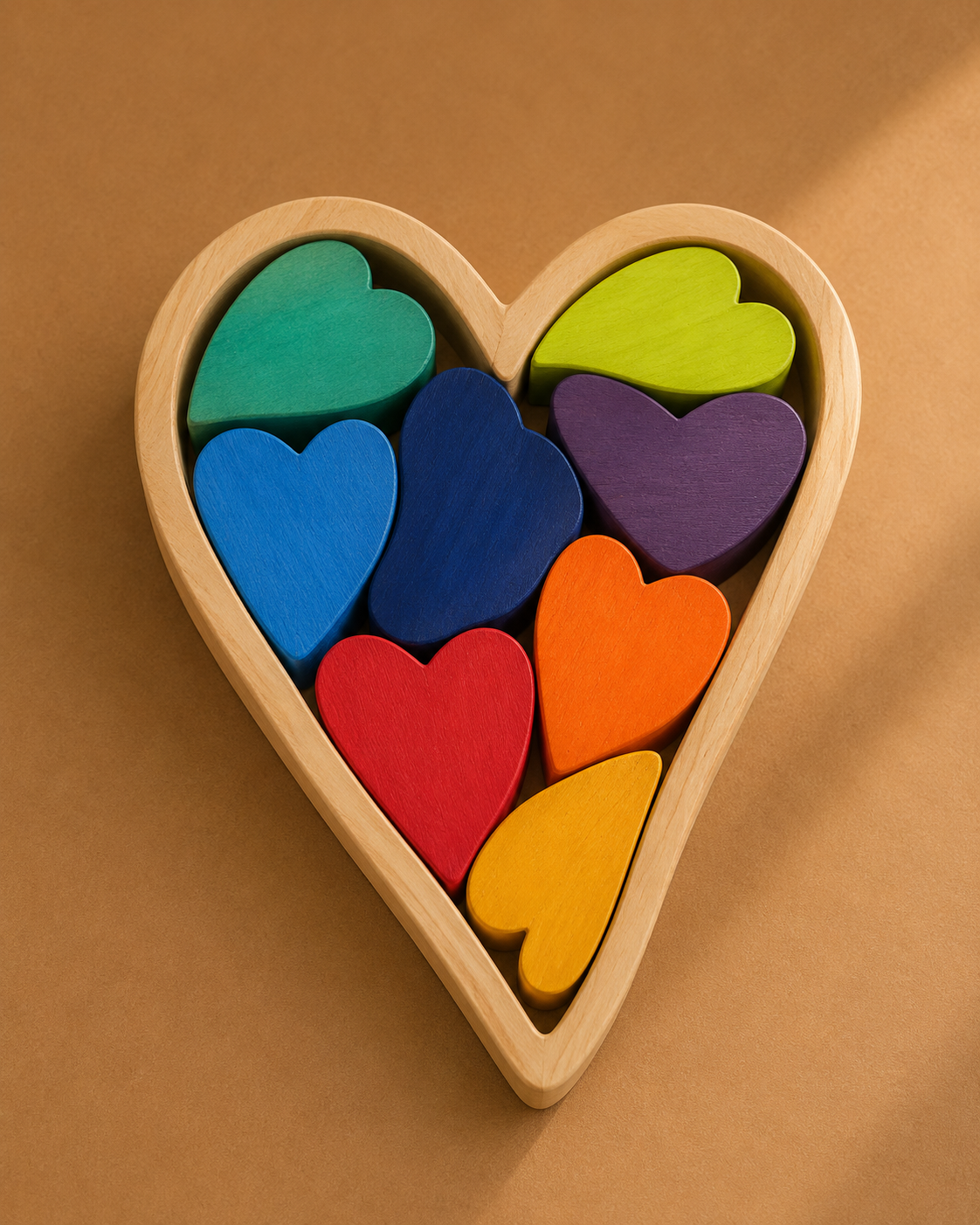 Wooden rainbow heart set