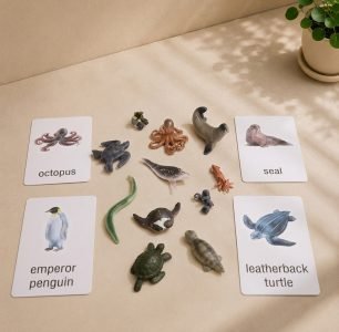 10 Mini Marine animals models with corresponding cards