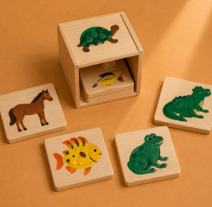Animal Puzzle Cabinet with 5 Puzzles (horse,fish,turtle,bird,frog)