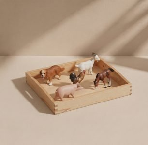 Farm Animals Objects with Wooden tray