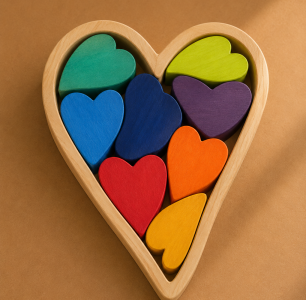 Wooden rainbow heart set